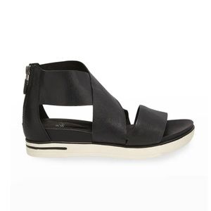 Eileen Fisher Sport Wide-Strap Leather Sandals, Black